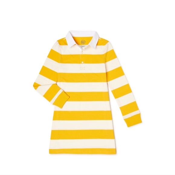 NWT Wonder Nation 💯 Cotton Comfortable Casual Rugby Dresses Gold and White 7/8 - Picture 1 of 9